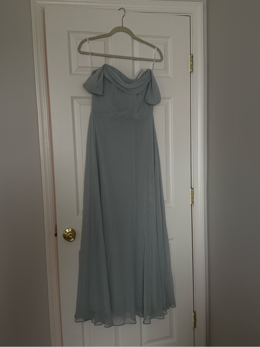 Off-Shoulder Light Green Evening Gown